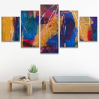 SIGNWIN 5 Panel Canvas Wall Art Modern Art Abstract Brushstroke Closeup Expressionism Expressive Modern Multicolor Oil Painting for Home Decorations Ready to Hang - 60