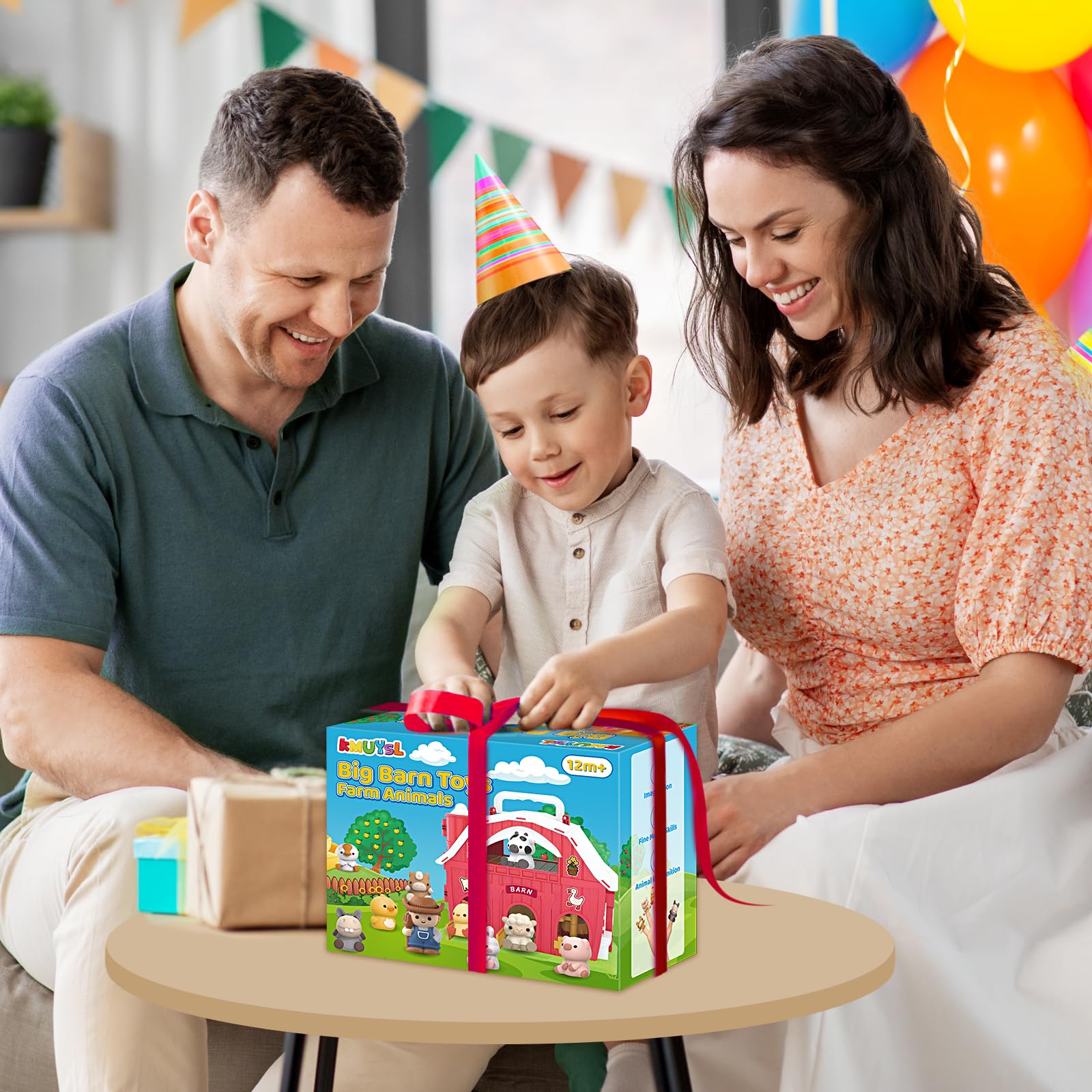 KMUYSL Toys for 1 2 3 Years Old Boys Girls, Big Red Barn Farm Animal Playset for Boys Girls, Learning Montessori Toys, Christmas Birthday Easter Gift for Baby Kids Toddlers Age 12-18 Months