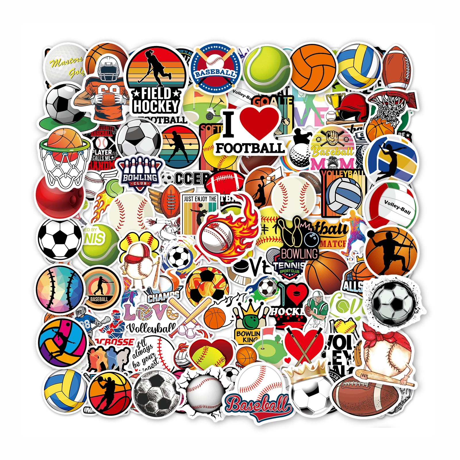 200 Pcs Sport Stickers, Water Bottle Stickers, Cute Vinyl Waterproof Hydroflask Phone Skateboard Laptop Decal, Bulk Sticker Packs for Adults and Youth