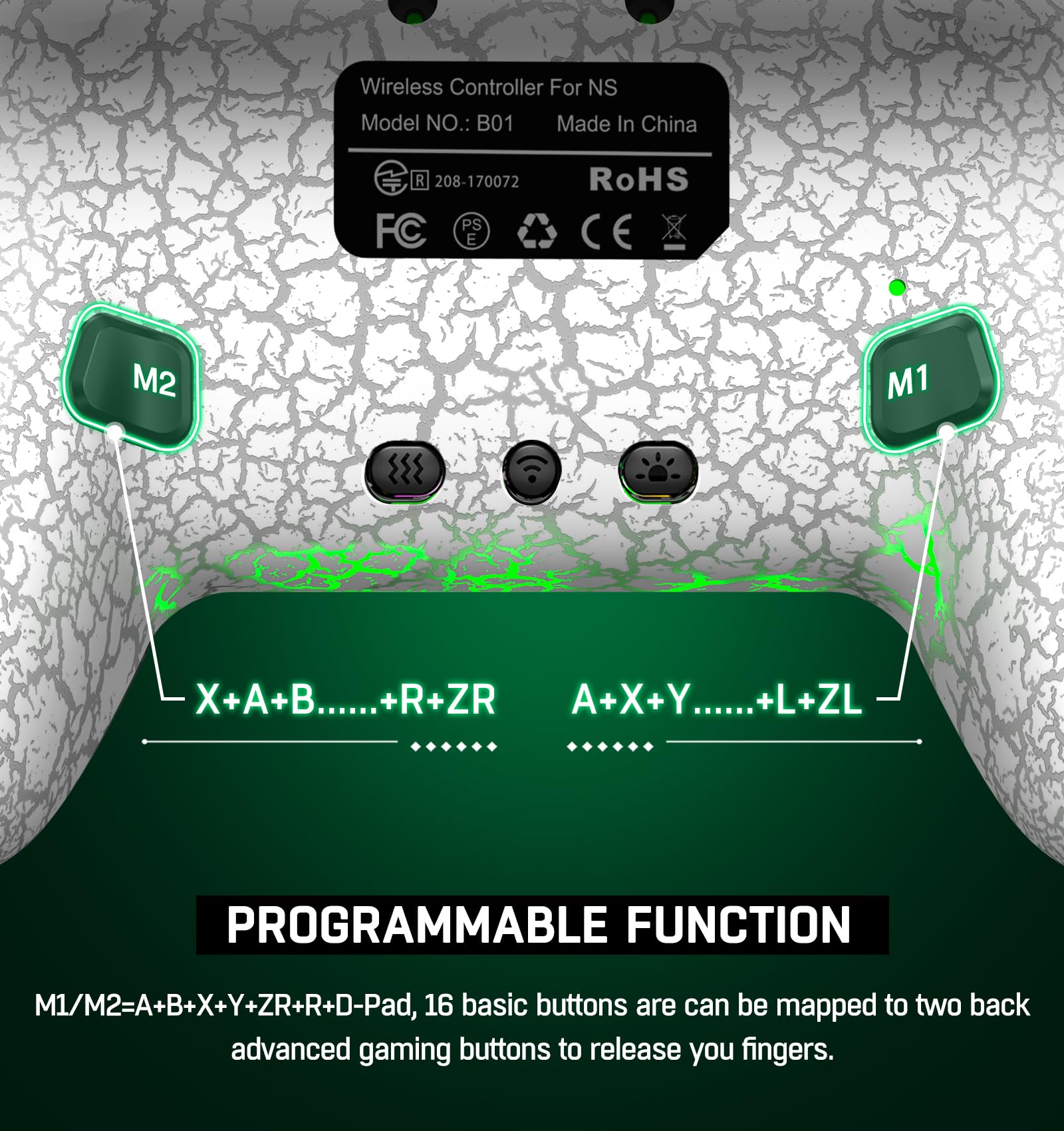 Wireless Switch Controller for Nintendo Switch/Switch 2/Lite/OLED Controller, Switch Controller with a Mouse Touch Feeling on Back Buttons, Extra Switch Pro Controller with Wake-up,Programmable, Turbo Function (White-LED Light)