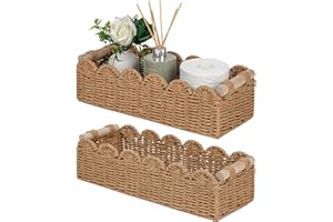 CubesLand Scalloped Decor Basket for Living Room, Home, Bathroom, 2SAME SIZE Paper Rope Basket, Toilet Storage Baskets for Over Toilet Storage Shelf, Cute Woven Basket Both Storage&Decor, Neutral