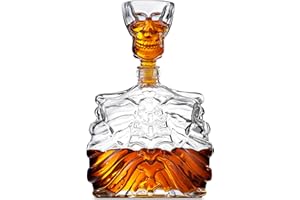 Godinger Whiskey Decanter and Shot Glass, Skull Skeleton Decanter, Halloween Decor, Skeleton Decorations, Liquor Decanter and Whiskey Glass Shot Glass Set, Halloween Decorations - 32oz