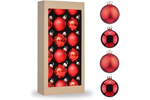 Amooca Christmas Glass Balls Decoration Festival Party Home Decors Holiday Xmas Tree Hanging Ornaments Set 18pc 1.8in Red
