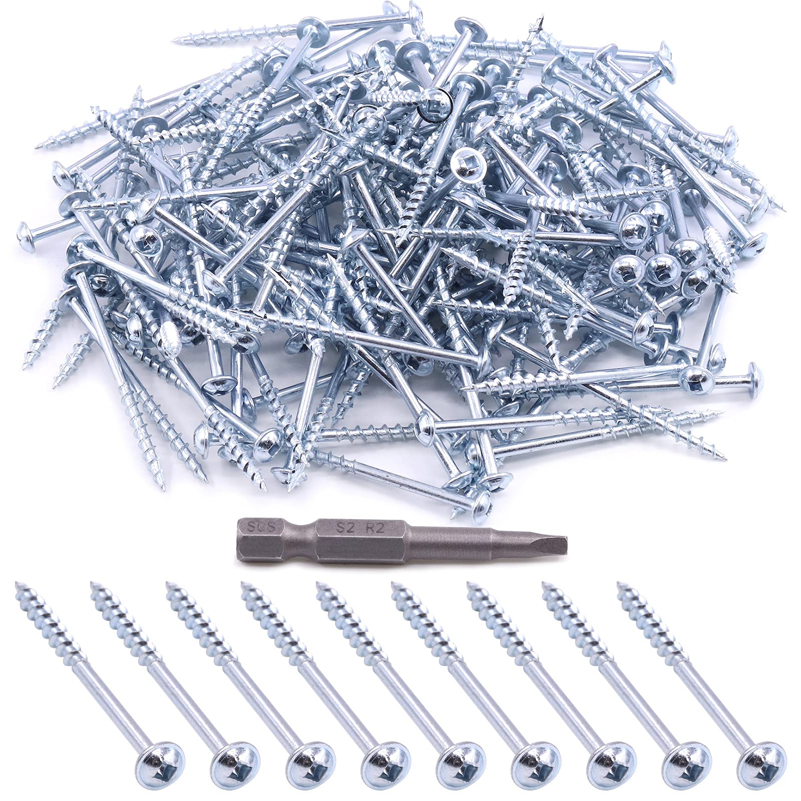 Glarks 160Pcs #8x2-1/2'' Pocket Hole Screws Zinc Coated Square Drive Self Tapping Coarse Thread Wood Screws for Wood and Sheet Metal (#8x2-1/2'' Coarse Thread) — image 1