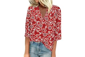 LPIGOH Womens 3/4 Sleeve Tops Floral Print V-Neck T-Shirt 2024 Fashion Ladies Tops Dressy Casual Summer Trendy Womens Blouses