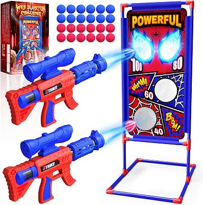 Jeu de Tir Enfant avec 2 Pistolet à Air avec Visée|4 Cibles à Points|24 Balles Mousse, Jeux Exterieur Enfant Jouet Garcon 3-12 Ans Cadeau Enfant 4 5 6 7 8 9 Ans Garçon Cadeaux de Pâques Anniversaire