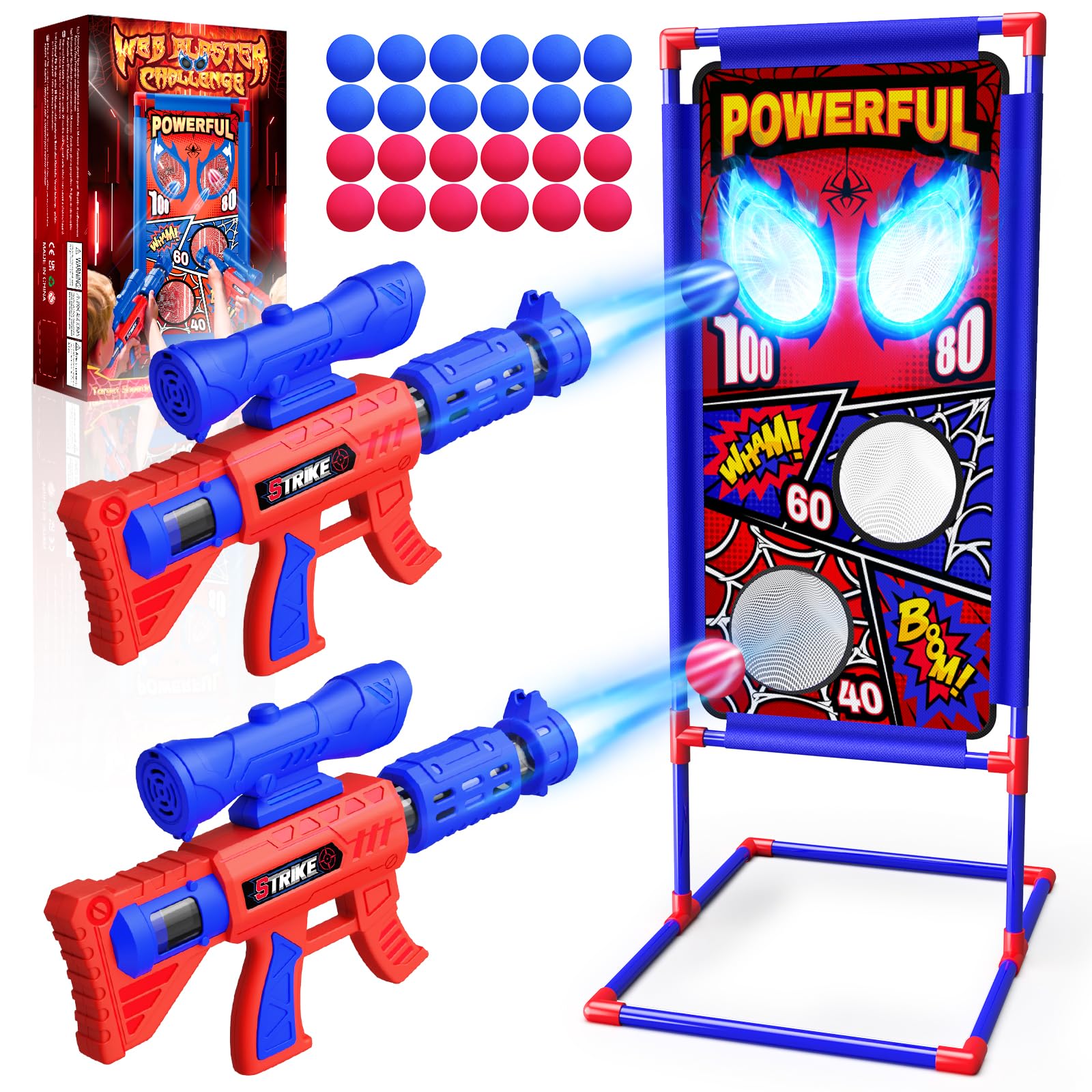 Shooting Game Toys for 3-12 Year Old Boys, 2 Air Blaster Gun with Aim Fun|4 Target Score Point|24 Foam Ball, Outdoor Garden Toys 3 4 5 6 7 8 9 Year Old Boy Gift Kid Toys Age 3-10 Easter Gifts for Kids