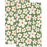 Wotinsi Retro Groovy Flowers Hand Towel Set,Vintage Boho Hand Towels for Bathroom 2 Pack Soft Absorbent Decorative Dish Towel for Kitchen Sports Gym Yoga Home Decor 14 x 28 in