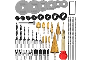 LAMPTOP 47 Pcs Woodworking Tools and Accessories, Including Countersink Drill Bit Set, Wood Plug Cutter, Step Drill Bit, Saw Blades, Drill Stop Bit Set, Long Twist Drill Bit, L-Wrench, Center Punch