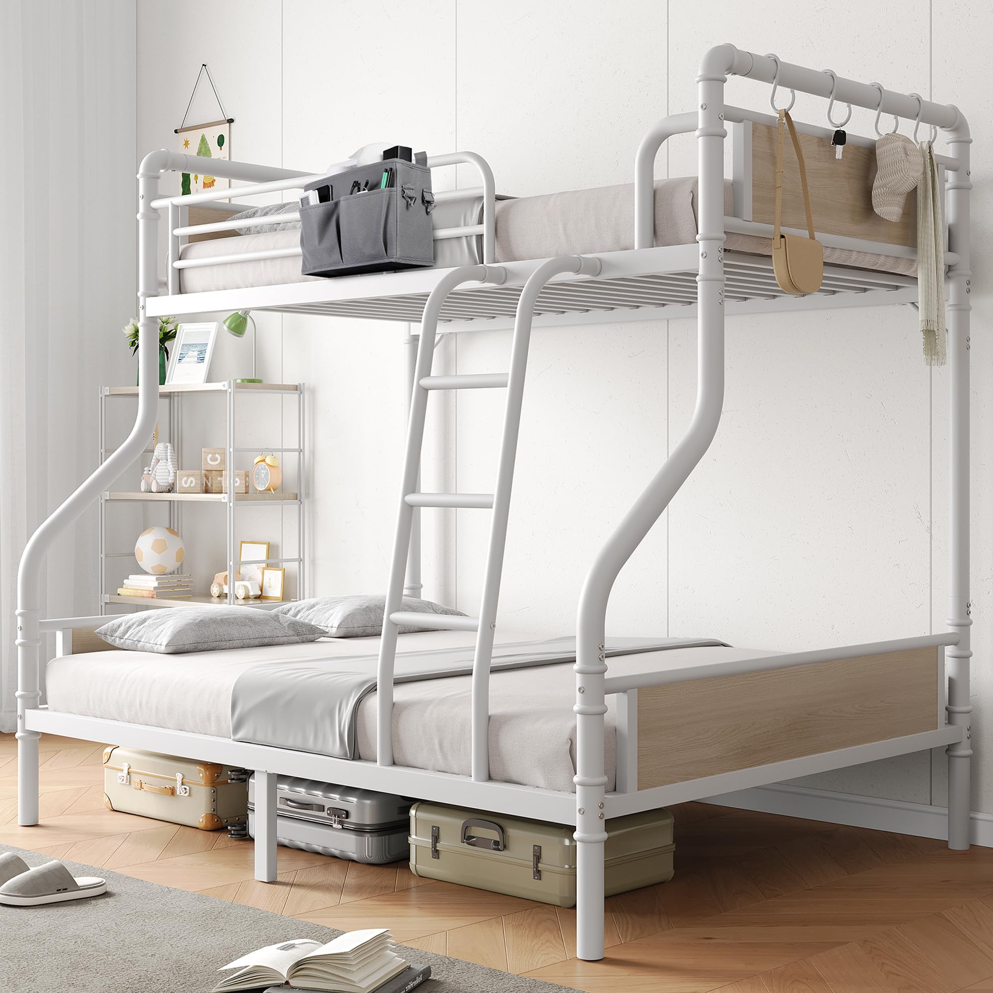Photo 1 of ***PARTIAL SET, BOX C ONLY, UNKNOWN MISSING HARDWARE ***Jocoevol Bunk Bed Twin Over Full, Heavy Duty Metal Bunkbeds with Ladder and Full-Length Guardrail, Convertible into 2 Individual Beds for Kids, Teens and Adults, Under-Bed Storage Space, White