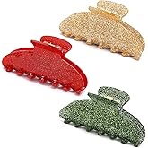 CUBACO Glitter Hair Claw Clips for Thick Hair, 3PCS Christmas Hair Accessories for Women Large Cute Fun Green Christmas Claw Clip Holiday Clips Gifts Party Decoration