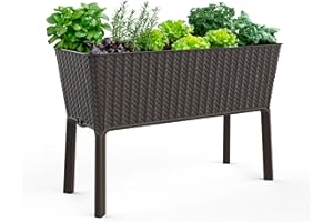 Keter Splendor 31.7 Gallon Raised Garden Bed with Self Watering Planter Box and Drainage Plug-Perfect for Growing Fresh Vegetables, Flowers and Herbs, Brown