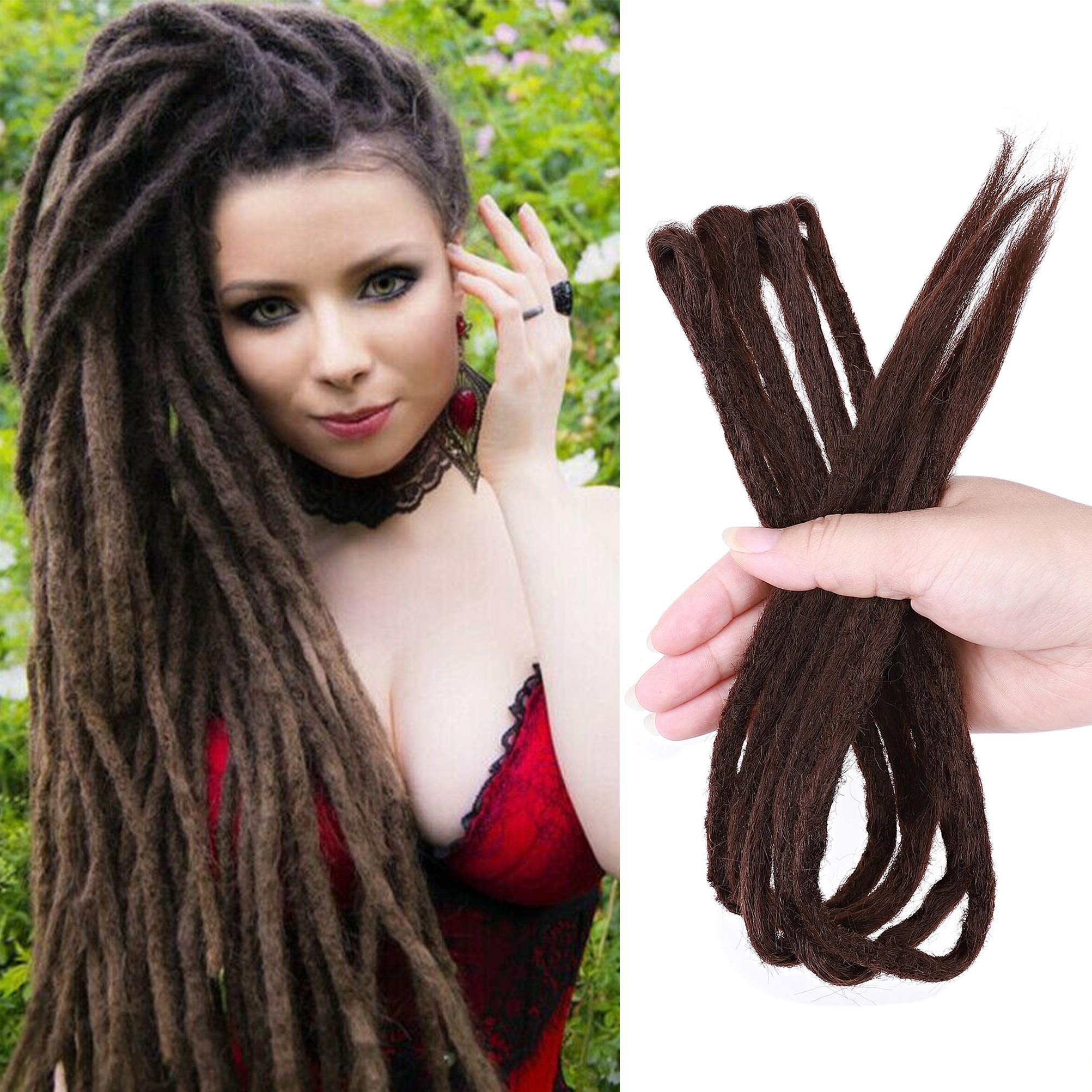 20 Inch Handmade Dreadlocks Hair Extensions Single Ended Crochet Synthetic Hair Jamaica Punk Hip-Hop Reggae Hair Braiding Wigs Faux Locs for Fashion Men Women Teens 5pcs - Dark Auburn