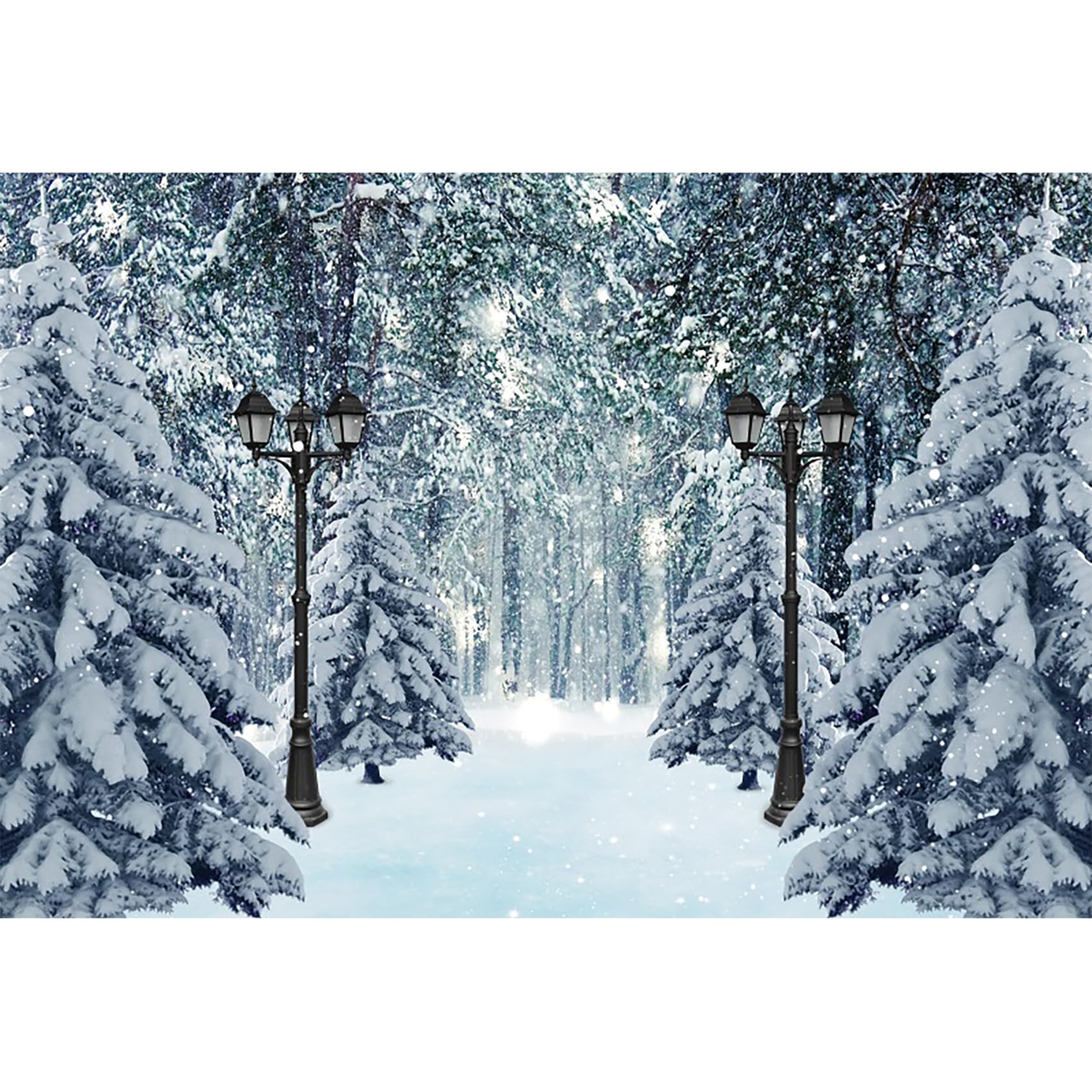 MIRRORANG 4,5x3m Winter Scenery Backdrops Christmas Forest Path Streetlamp Wonderland Falling Snowflake Snow Covered Tree Party Photography Backgrounds Banner Decorations Photo Studio Props, Vinyl
