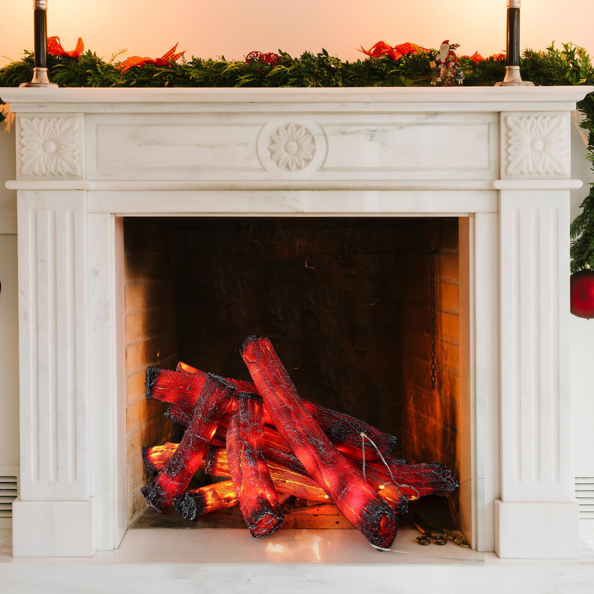 Photo 1 of Tuanse 10 Pcs 9 in, 16 in Flameless Fake Fire Log Light Realistic Fireflame Camping Decoration Flameless LED Light Gas Logs for Indoor/Outdoor Gas Fire Pits, Fireplace Home Winter Party Decor