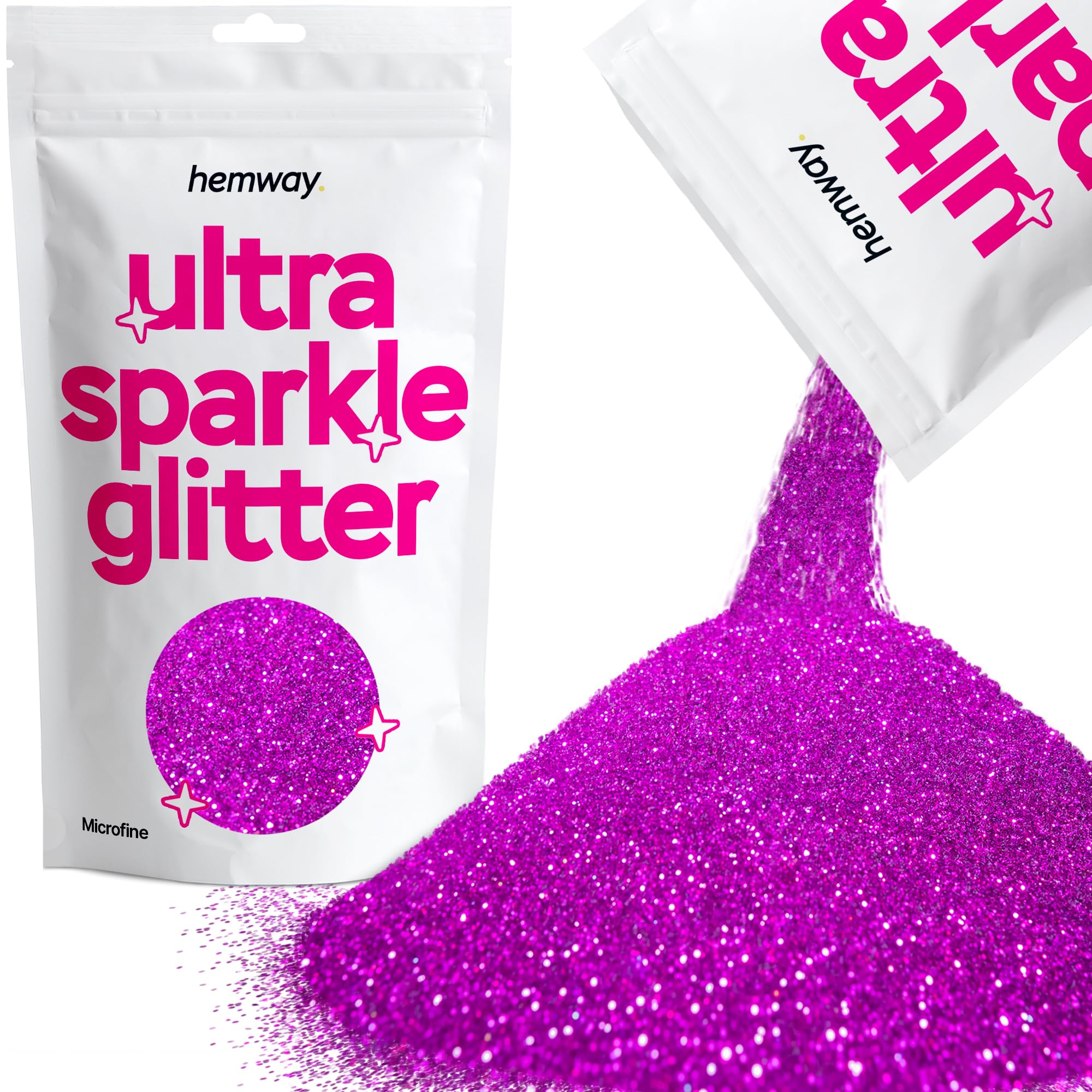 Hemway Ultra Sparkle Glitter Fuchsia Pink 100g Microfine | Glitter for Arts & Craft, Makeup, Nail Art, Crafting, Card Making, Sparkle Decoration