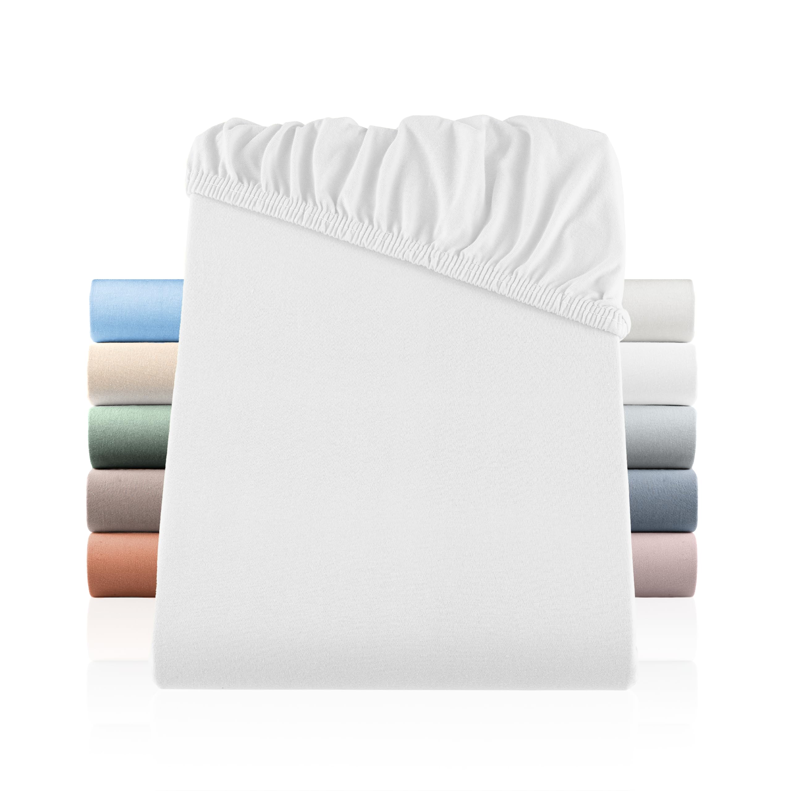 Premium waterbeds and box spring fitted sheet made of pre-shrunk cotton 195g/m2 and 5% elastane, 180x200x220,, cotton blend, White, 180 x 200 cm -200 x 220 cm