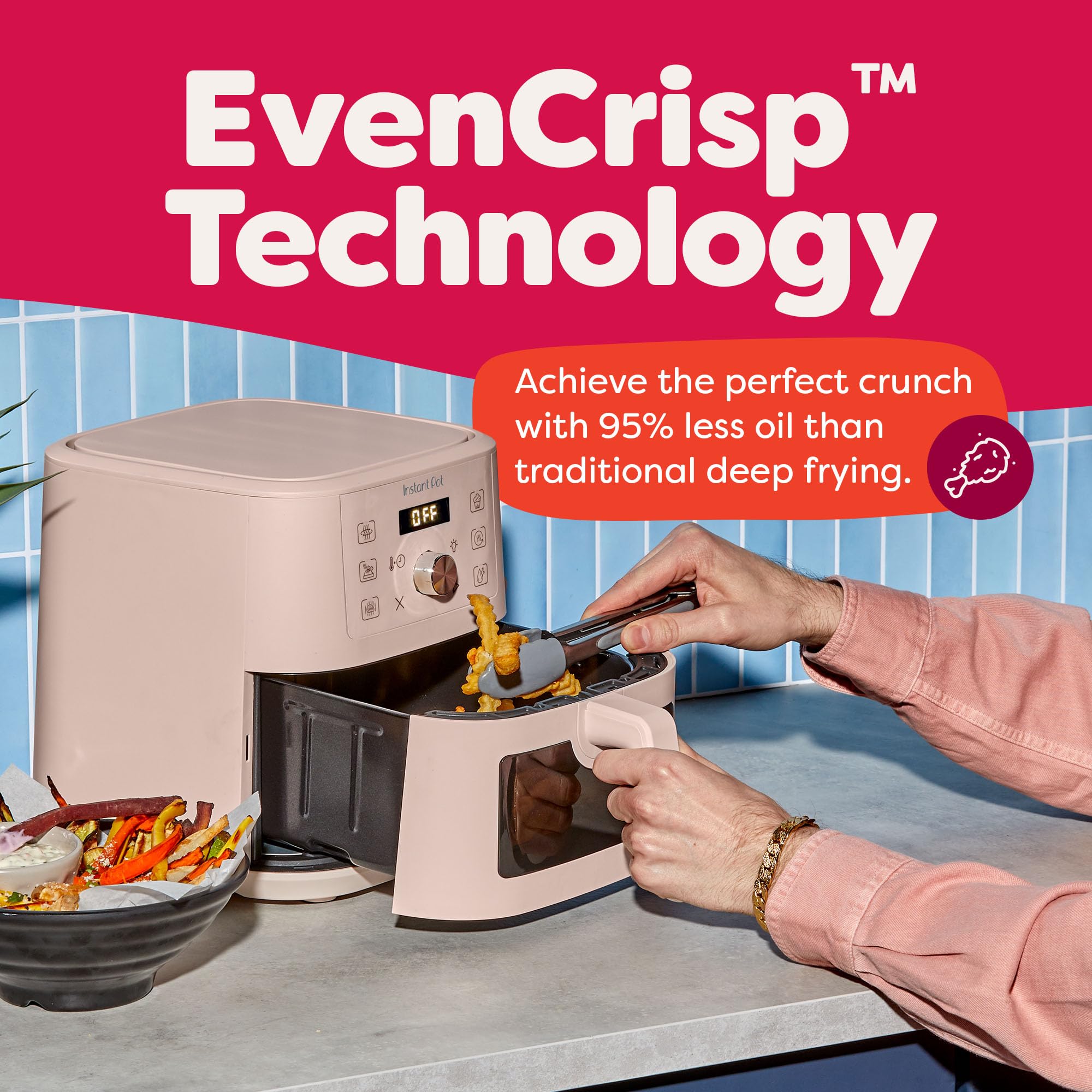 Instant Pot 4QT VORTEX 6-in-1 Mini Air Fryer, Air fry, Bake, Roast, Broil, Dehydrate or Reheat, Rosewater, 4 Quarts