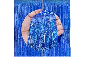 FECEDY 2 Packs 3.2ft x 6.6ft Royal Blue Metallic Tinsel Foil Fringe Curtains Photo Booth Props for Birthday Wedding Engagement Bridal Shower Baby Shower Bachelorette Holiday Celebration Party Decorations