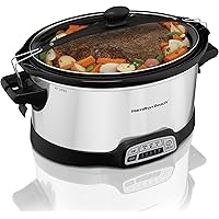 Hamilton Beach Programmable Slow Cooker, 7 quart with Clip-Tight Sealed Lid, Stainless Steel (33476), Silver