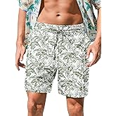 RQP Mens Cotton Linen Shorts Casual Drawstring 7inch Inseam Shorts Stretch Summer Beach Wear