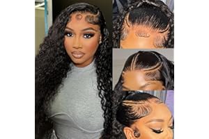 JEFUZH Deep Wave Lace Front Wigs Human Hair 200% Density 20 Inches HD Deep Wave Wig Human Hair Lace Front Wigs Deep Curly Human Hair Wig For Women 13x4 Deep Wave Frontal Wig Pre Plucked With Baby Hair