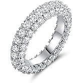 Barzel Womens 3 Row Eternity Ring Wedding Band 18k White Gold or Rose Gold Plated Cubic Zirconia Eternity Band Ring Jewelry