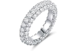 Barzel Womens 3 Row Eternity Ring Wedding Band 18k White Gold or Rose Gold Plated Cubic Zirconia Eternity Band Ring Jewelry