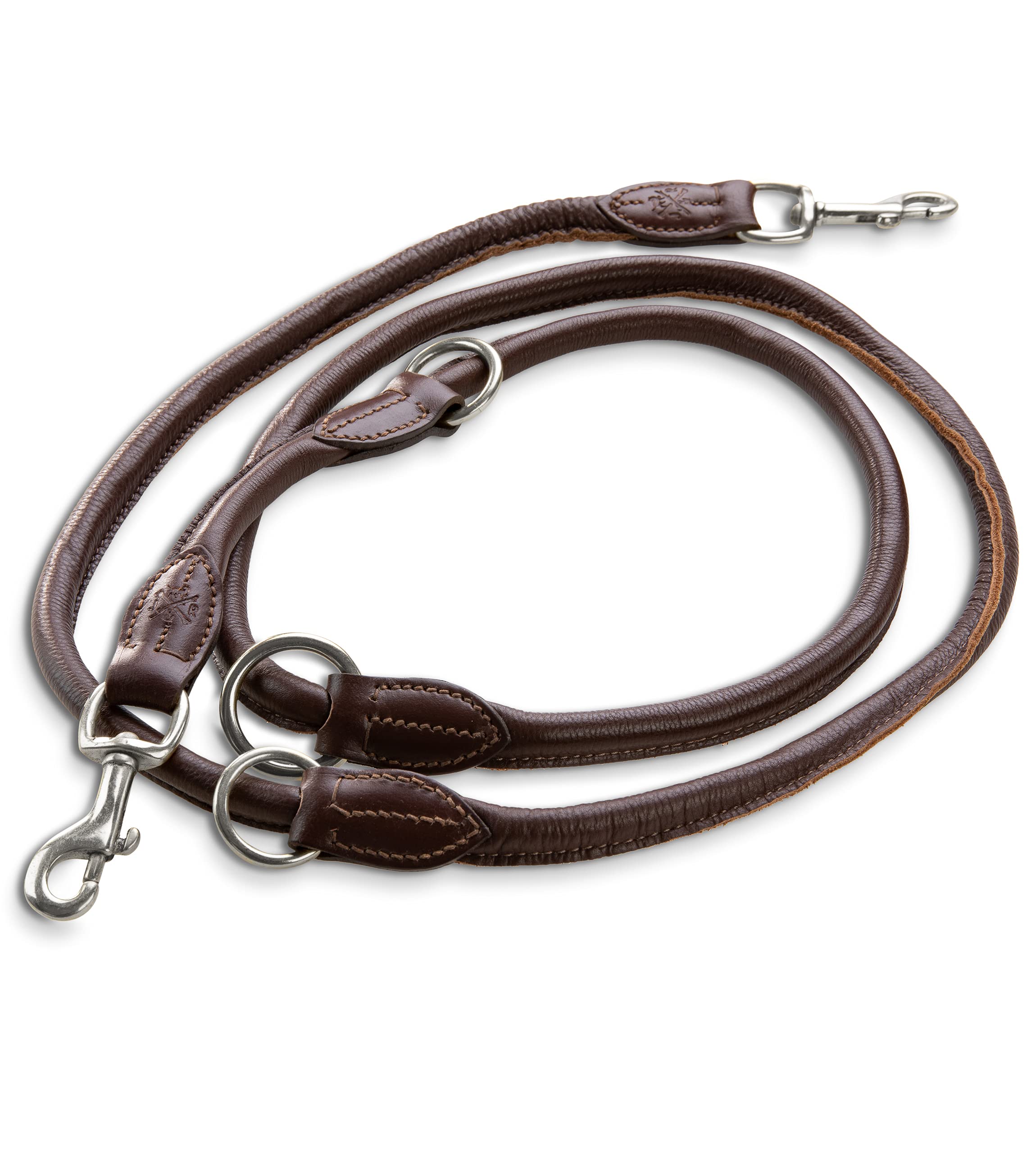 Jack & Russell Premium Leather Dog Leash Dexter 2.0m - Genuine Leather Leash with Brass Carabiner - Multiple Adjustable (Brown)
