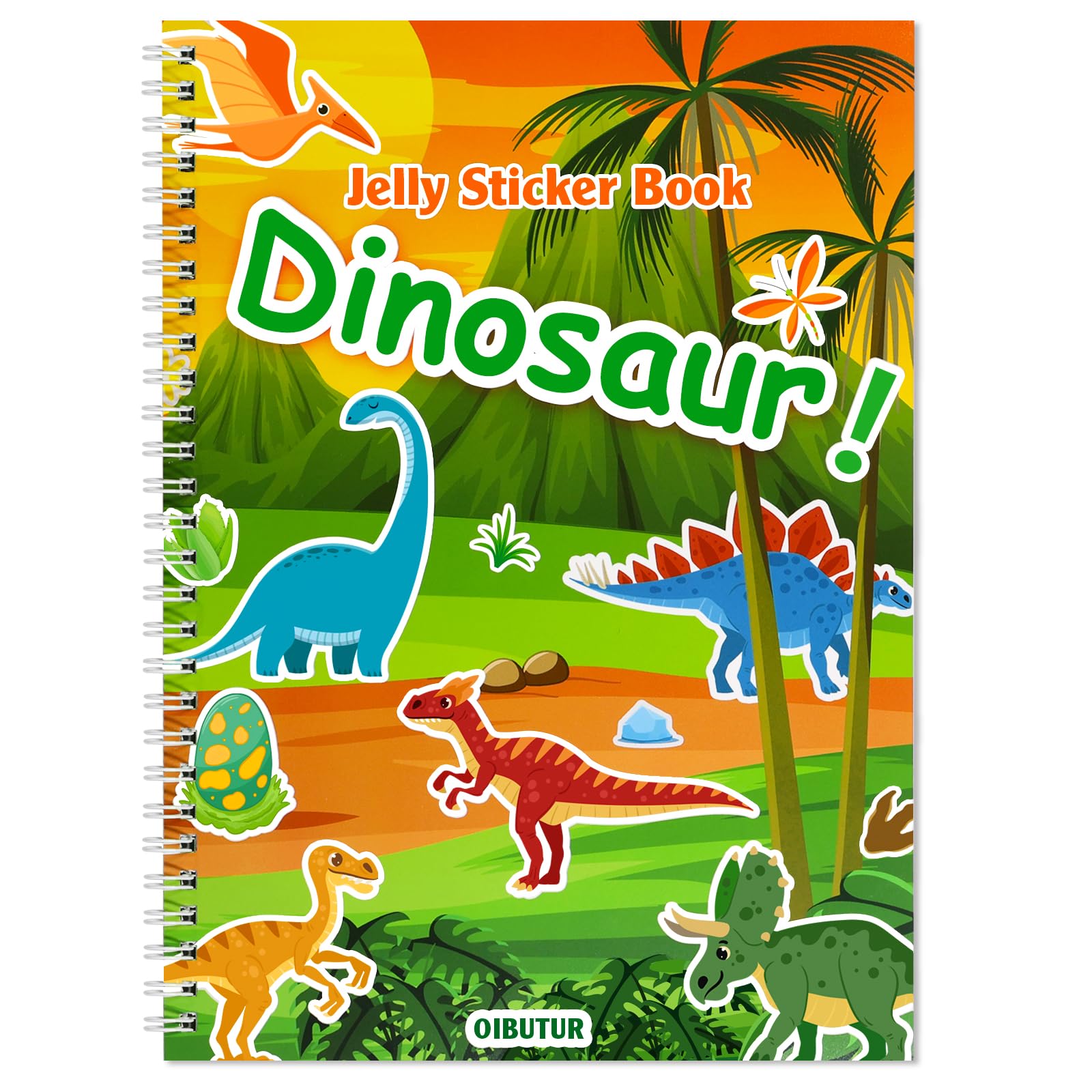 Reusable Sticker Book for Kids 1-3, Jelly Sticker Books for Toddlers 2-4 Years, Dinosaur Stickers for Kids, Toddler Easter Basket Stuffers＆Travel Essentials Plane Activities (Dinosaur)