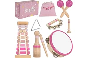 Stoie's Wooden Toddler Musical Instruments with Xylophone, Maracas, Triangle, Tamburine for Babies and Kids, Eco Friendly Montessori Educational Toy - 1