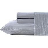 Nautica - King Size Sheet Set, Crisp & Tailored Cooling Sheets with a Smooth Cotton Percale Lightweight Feel - Bed Sheets with Matching Pillowcases & Fitted Sheet (Penny Pinstripe Navy)