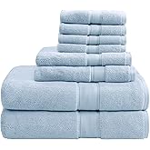 Madison Park 800GSM Bathroom Towel Set of 8 100% Cotton Bath Towel Set for Bathroom Luxurious Highly Absorbent 2 Bath Towels 2 Hand Towels 4 Washcloths Quick Dry Spa Quality Light Blue