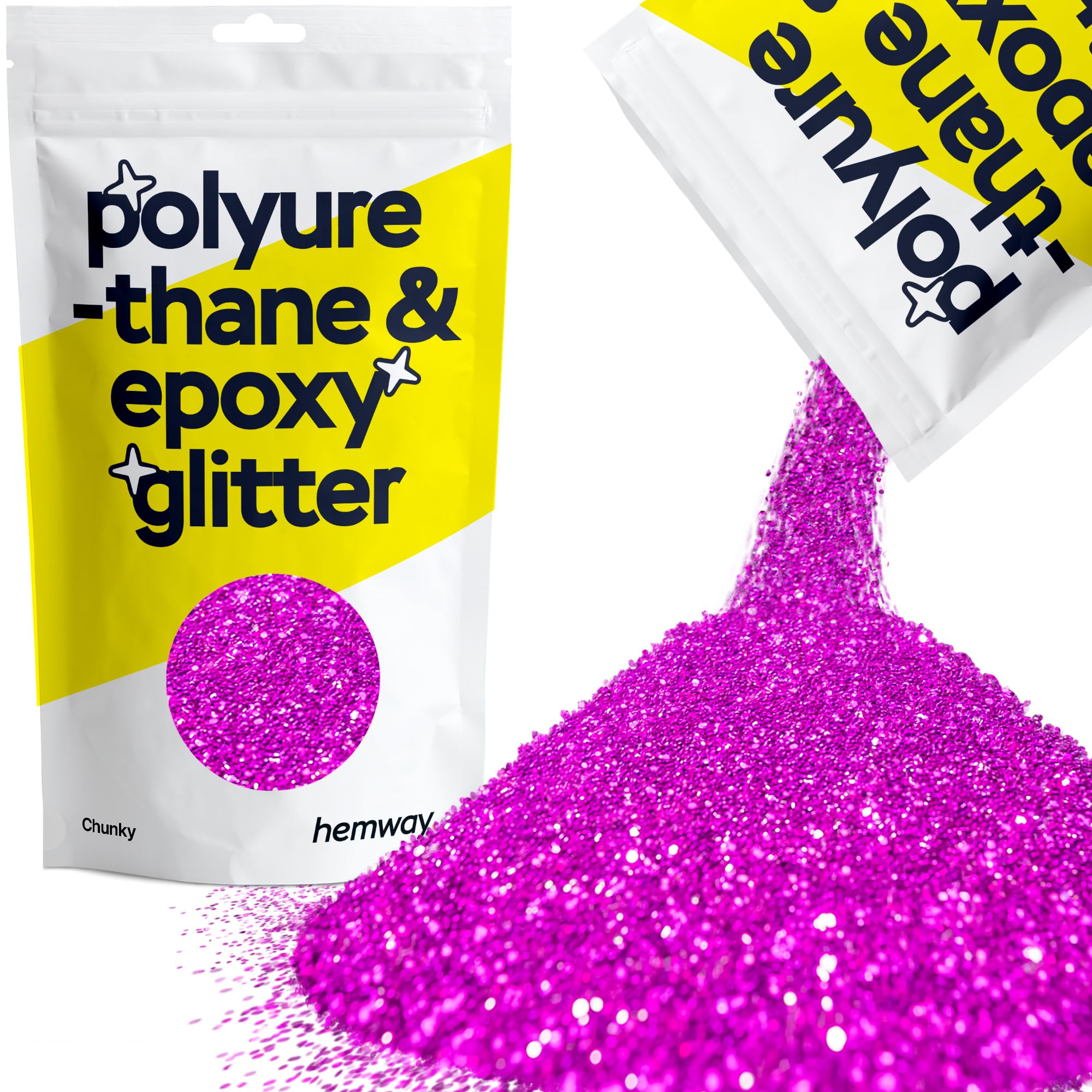 Hemway Resin Glitter Fuchsia Pink 100g Chunky | Polyurethane & Epoxy Glitter for Resin Crafts, Tumblers, Coasters, Floor & Table Art