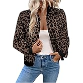 OYOANGLE Women's Cheetah Print Zip Up Jacket Long Sleeve Casual Lightweight Bomber Jackets Outerwear