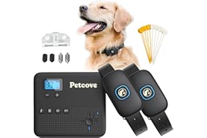 PETCOVE Wireless Dog Fence System & Remote Training Collar, 2.4GHz Non-GPS Fence for Dogs Wireless, 2 in 1 Dog Fence Wireless System for 2 Dogs Electric Fence Buzz, Noise Vibration, Electric Fence for Dogs