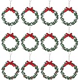 jiebor 12Pcs Mini Christmas Wreaths Small Green Hanging Wreath Christmas Ornament for Cabinets Winter Holiday Home Outdoor Indoor Window Christmas Tree Crafts Decorations 4 Inch