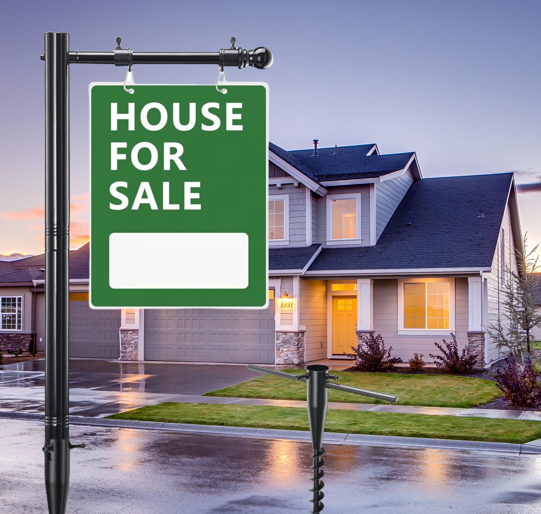 Photo 1 of TAILERNRUYE Real Estate Sign Posts,65-85 inch Sturdy Adjustable Commercial Realtor Home for Sale Hanging Ads for Yard Open House Outside Estate Sale Signs Realtor Sign(Not including billboards)