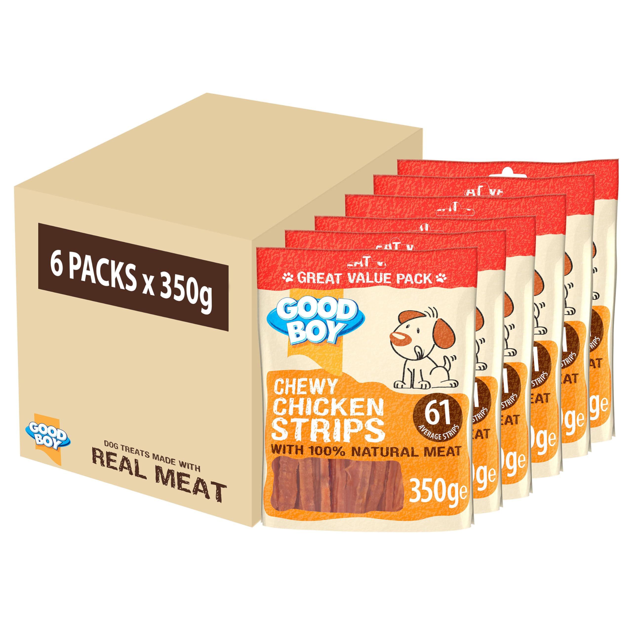 Good Boy Chicken Strips - Natural Dog Treats - Wheat and Cereal Free Recipe - Bulk Box - 6 x 350g