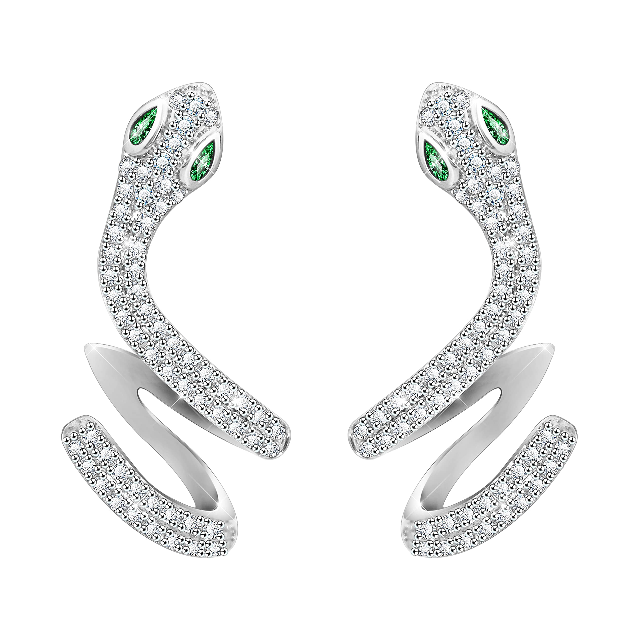 KristLand Snake Stud Earrings 925 Silver Ear Pins with Sparkly Cubic Zirconia Earrings Silver Stud Earrings for Women Ladies Girls