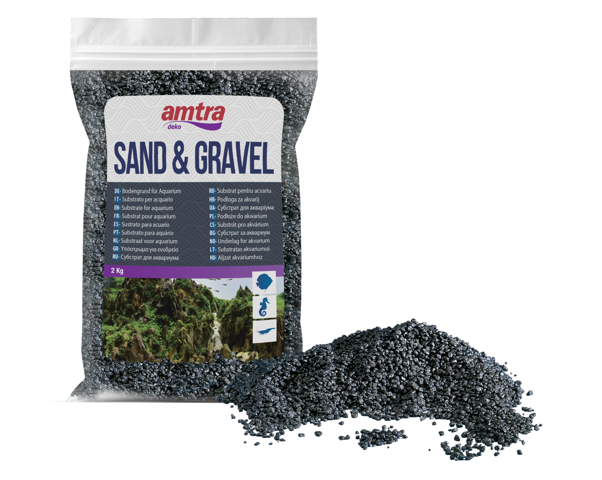 Amtra Black Ceramized Quartz - Fine Quartz Aquarium Sand for Freshwater or Saltwater 2-3mm Grit 2kg Quantity