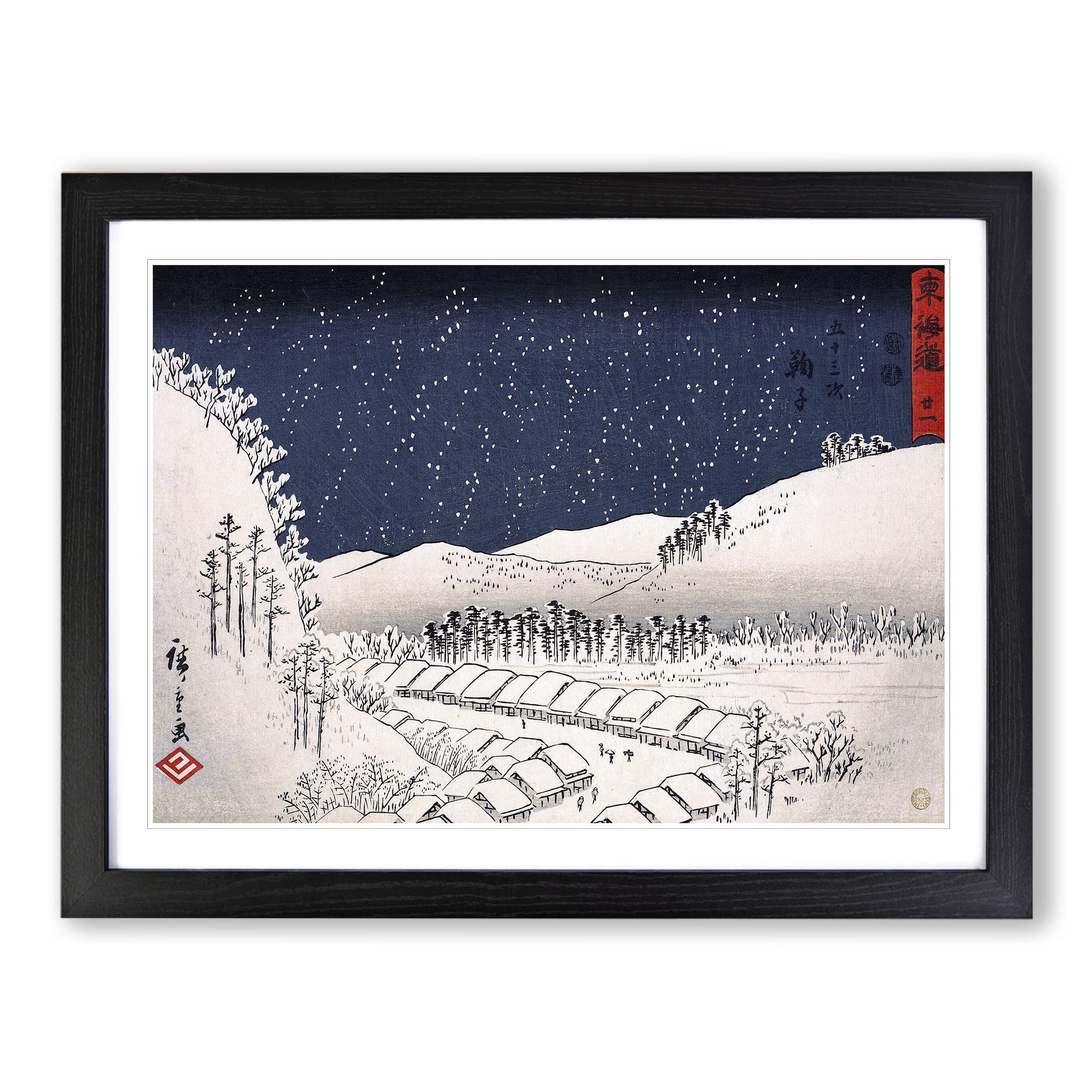 Mariko In The Snow By Utagawa Hiroshige Asian Japanese Framed Wall Art Print, Ready to Hang Picture for Living Room Bedroom Home Office Décor, Black A3 (46 x 34 cm)