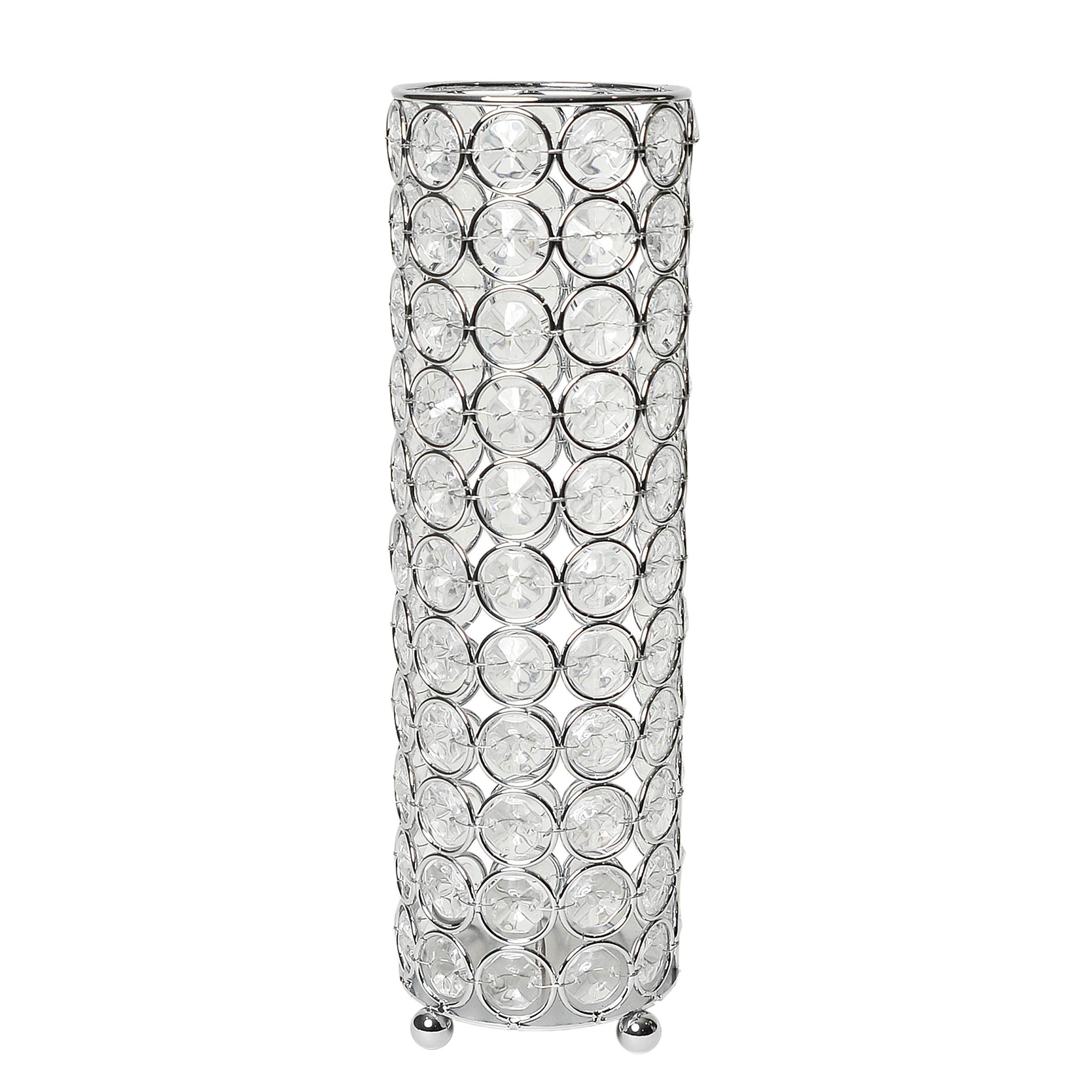 Elegant Designs HG1011-CHR Elipse Crystal Decorative Flower Vase, Candle Holder, Wedding Centerpiece, 10.25 Inch, Chrome