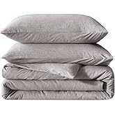 BFS HOME Linen Duvet Cover Queen Size - Soft Breathable Cotton Linen Blend, 3-Pieces Bedding Set with 2 Pillowcases, Stonewashed Texture, Grayish Purple, All-Season Comfort