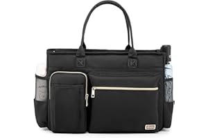 Diaper Bag Tote, Rabjen Large Travel Multifunction Baby Bag with Insulated Pockets Padded Sleeve for up to 15.6’’ Laptop