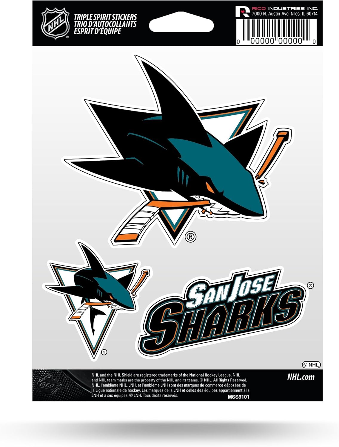 Rico NHL Triple Spirit Stickersnhl Triple Spirit Stickers, Black, Yellow White, 3 Team Stickers