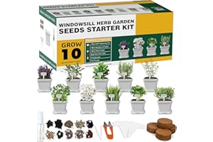 Meekear 10 Herb Seeds Garden Starter Grow Kit with White Pots, Markers, Nutritional Soil, Watering, Herb Clipper, Complete Indoor Potted Plant Growing Set for Kitchen DIY