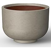 Kante 17.7 Inch Dia Concrete Bowl Planter, Large Tapered Bottom Plant Pot with Drainage, Smooth Weathered Concrete Finish with Painted Interior, Ideal for Porch, Home, Garden, Patio