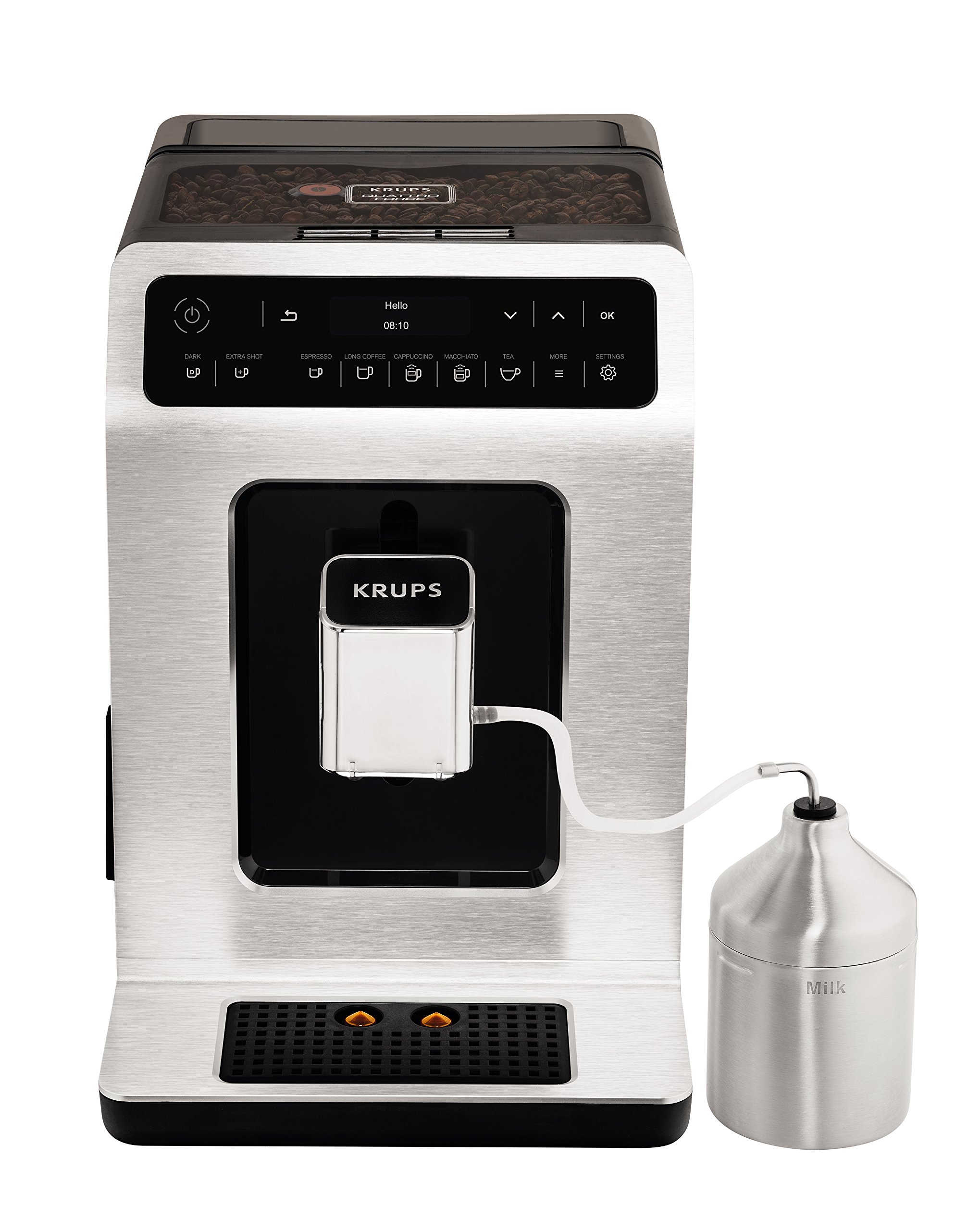 Krups Evidence Silver avec Pot à Lait Inox Machine à café Broyeur Grain Machine Expresso Mousseur à Lait Cappuccino Espresso Nettoyage Automatique EA891D10