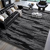 HOMORE 4x6 Area Rug for Bedroom, Black and Grey Fluffy Shaggy Rugs for Living Room, Gradient Abstract Rugs for Kids Boys Girls Room, Plush Rug for Dorm Home Floor Decor